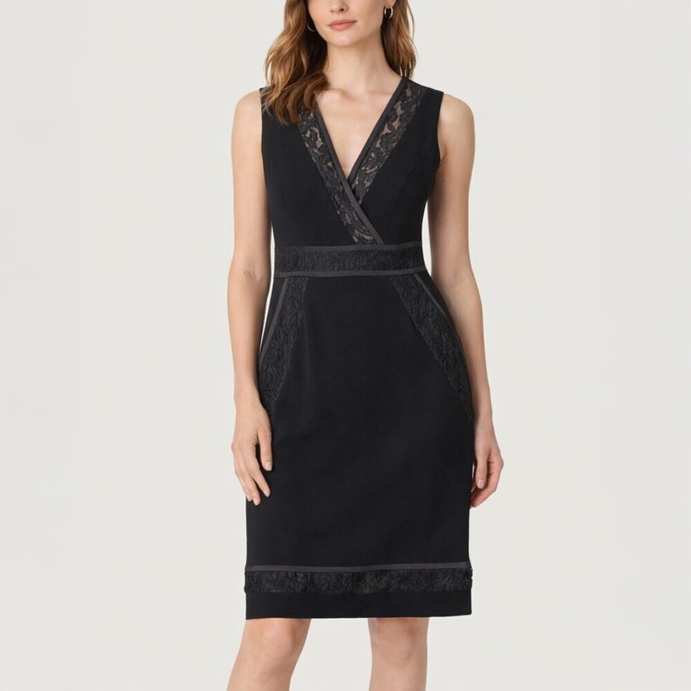 NWT Nicole Miller Black Lace Trim Sheath Dress Size 6